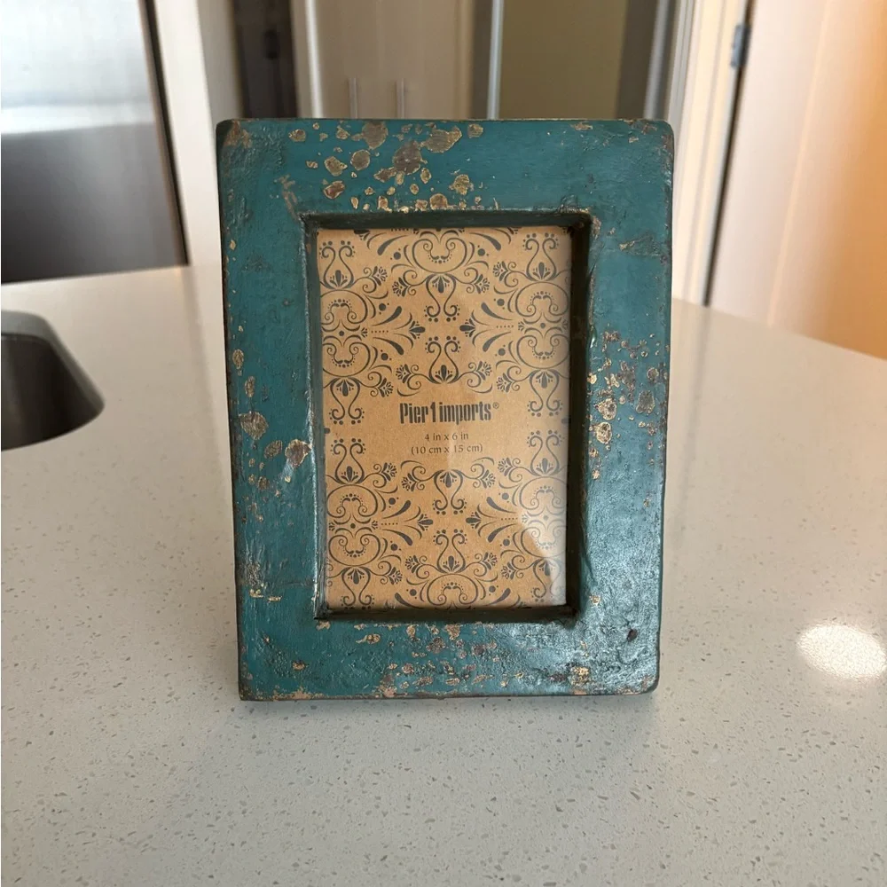 Pier 1 Teal and Gold Splatter Picture Frame